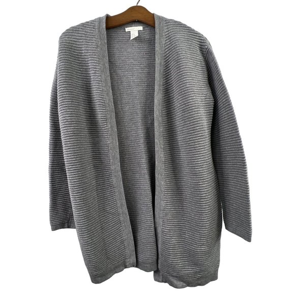 H&M Basic Open Front Ribbed Cardigan Sweater Womens XS Gray Cotton Viscose Soft - Picture 1 of 7